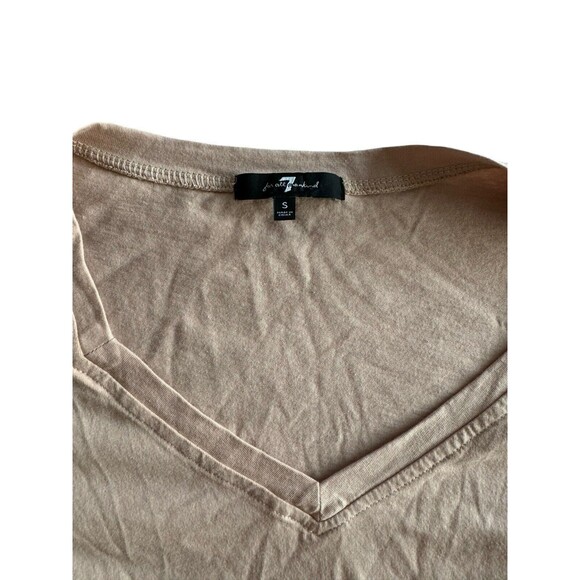 Seven for all Mankind Shirt Size Small Tan Ruched Puff Sleeve V Neck Casual Top - Picture 3 of 6